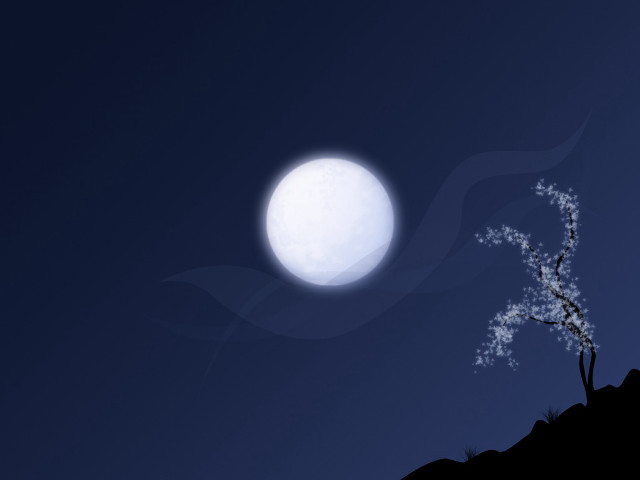 Full moon tree hill night free wallpaper - medium preview image