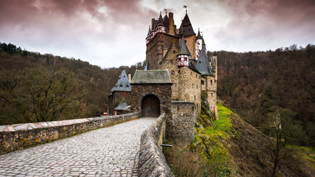 Castle walkway hill trees clouds free wallpaper - medium preview image