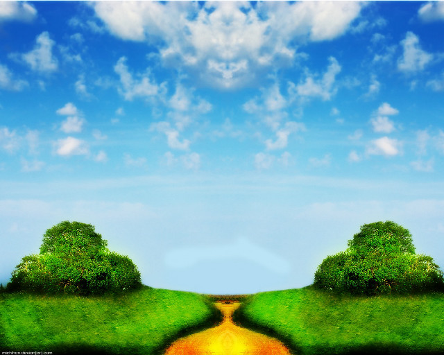 Road green field trees blue #2 free wallpaper - medium preview image