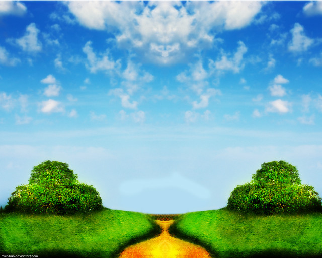 Road green field trees blue #3 free wallpaper - medium preview image