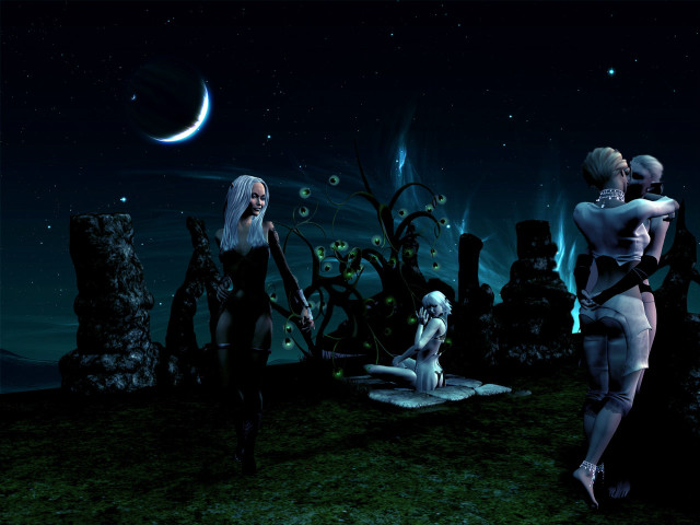 Women fantasy setting dog crescent free wallpaper - medium preview image