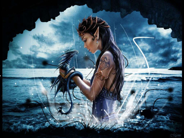 Woman bird hand water cloudy free wallpaper - medium preview image
