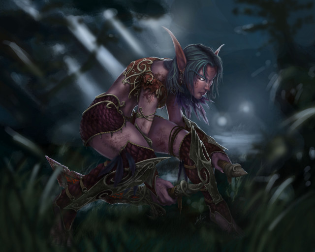 Dark elf fantasy armor knife free wallpaper - medium preview image