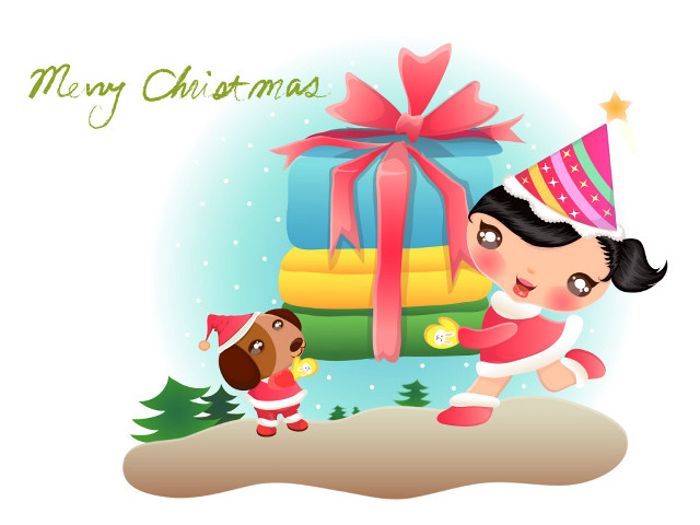 Girl dog running giftbox bow free wallpaper - medium preview image