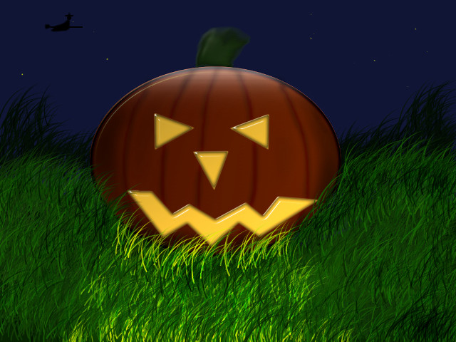 Pumpkin carved face grass night free wallpaper - medium preview image