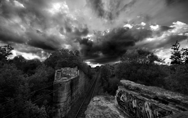 Train track clouds trees fence #3 free wallpaper - medium preview image