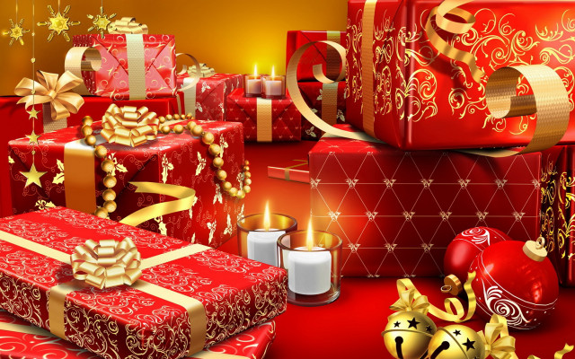 Presents table candles ornaments holiday free wallpaper - medium preview image