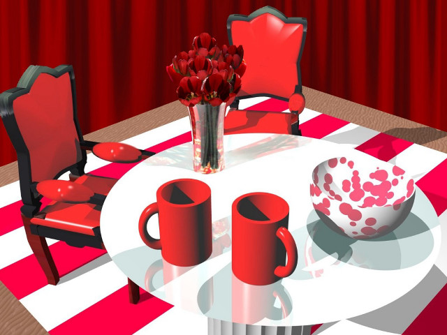 Table vase flowers red chairs free wallpaper - medium preview image