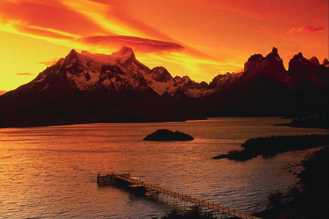 Sunset mountain dock water beautiful #2 free wallpaper - medium preview image