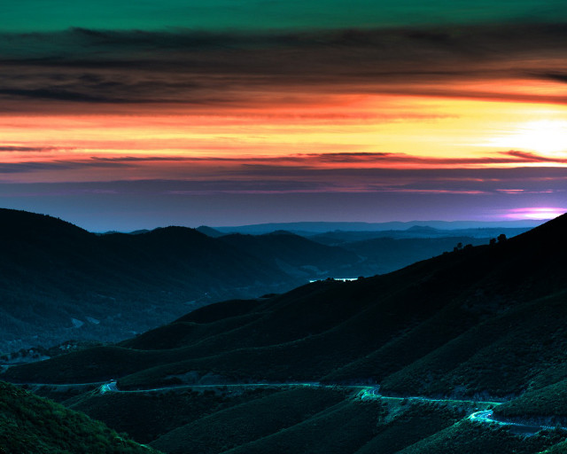 Sunset winding road mountains scenery #2 free wallpaper - medium preview image