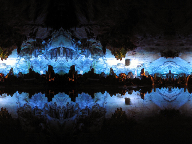 Cave water reflection building background free wallpaper - medium preview image