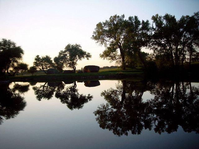 Pond trees house sunset dawn #2 free wallpaper - medium preview image