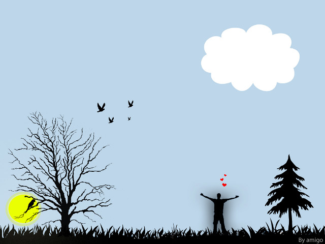 Person field heart birds flying free wallpaper - medium preview image