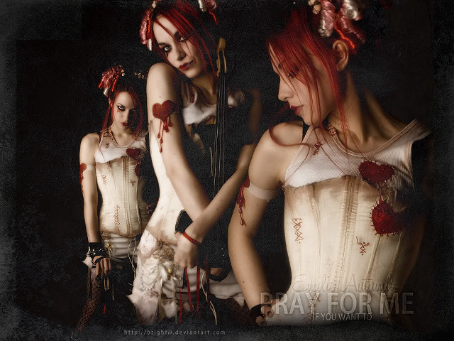 Woman red hair mirror blood free wallpaper - medium preview image