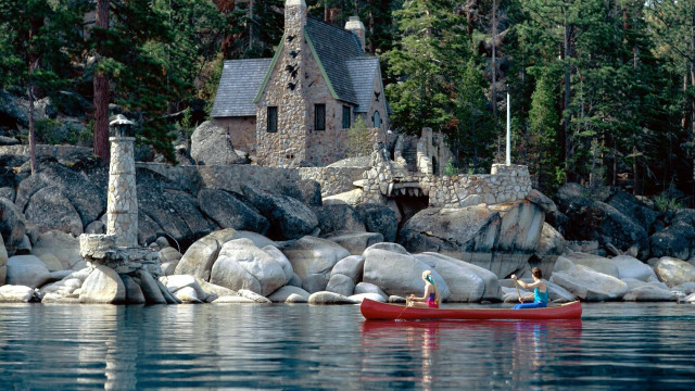 Canoe lake house stone tower free wallpaper - medium preview image