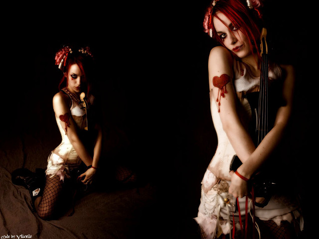 Woman red hair guitar knife free wallpaper - medium preview image