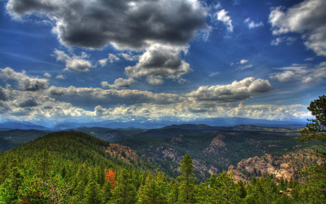 Mountain range clouds forests blue free wallpaper - medium preview image