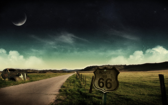 Road sign cow moon sky #2 free wallpaper - medium preview image