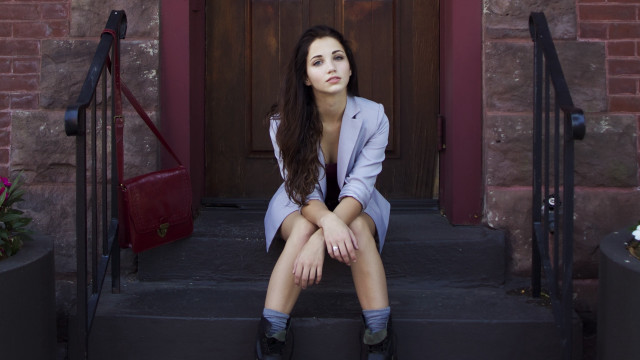 Woman sitting step door legs free wallpaper - medium preview image