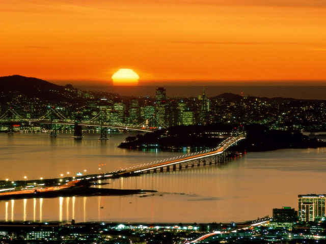 City skyline bridge sunset orange #3 free wallpaper - medium preview image