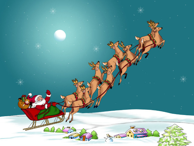 Santa claus sleigh reindeers snow free wallpaper - medium preview image