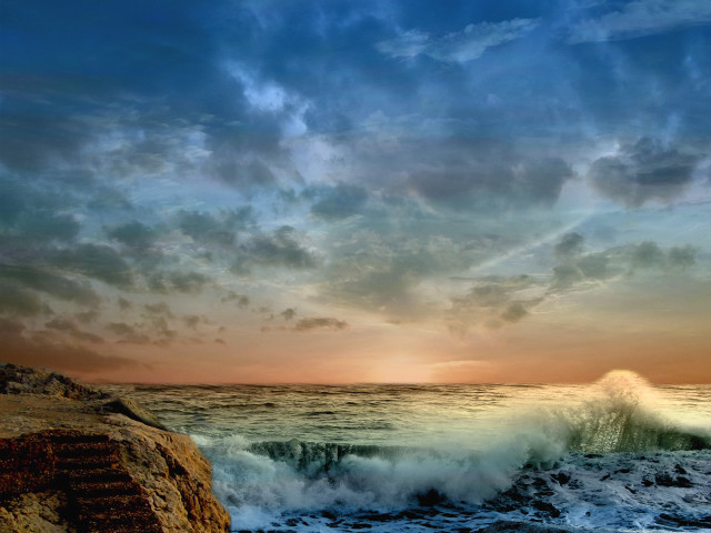 Large wave beach sunset cloudy #2 free wallpaper - medium preview image
