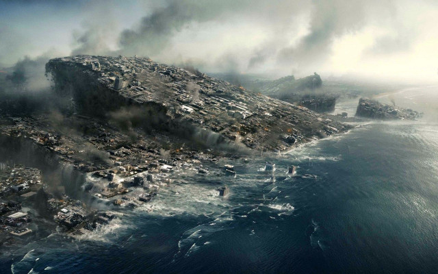 Large island buildings ocean smoke free wallpaper - medium preview image