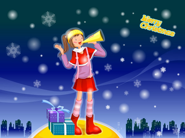 Girl red dress yellow horn free wallpaper - medium preview image