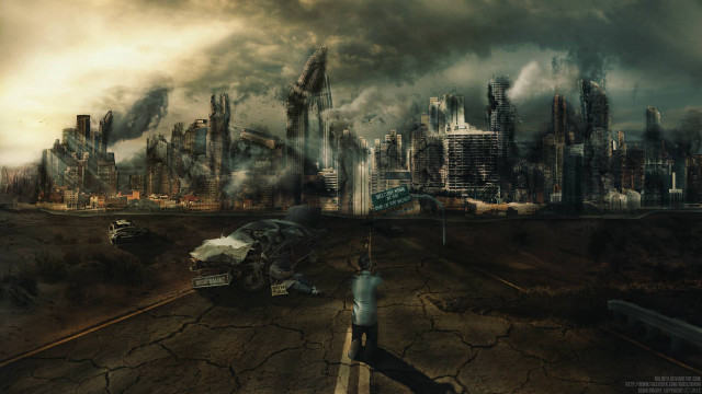 City truck man road painting free wallpaper - medium preview image