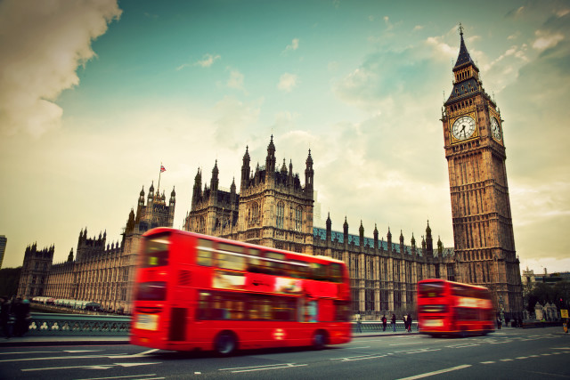 Red double decker bus clock free wallpaper - medium preview image