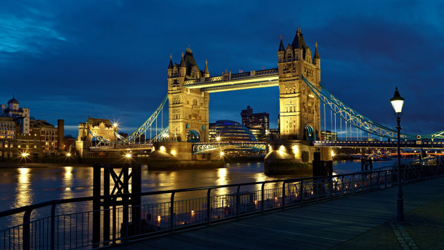 Bridge river night lights streetlight free wallpaper - medium preview image