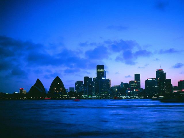 City skyline boat dusk blue #4 free wallpaper - medium preview image