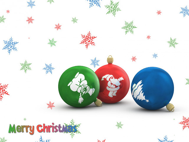 Three christmas ornaments snowflakes merry free wallpaper - medium preview image
