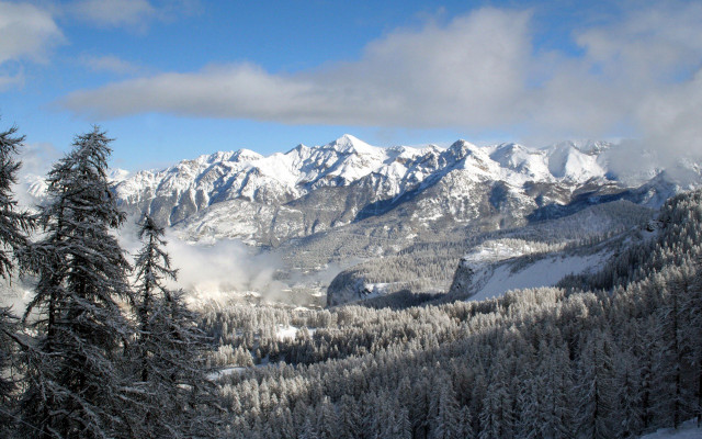 Snowy mountain range trees foreground #3 free wallpaper - medium preview image