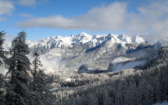 Snowy mountain range trees foreground #4 free wallpaper - medium preview image