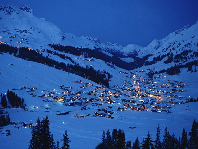 Snowy mountain town night lights #2 free wallpaper - medium preview image