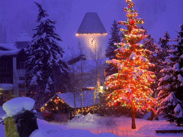 Christmas tree snow house lit #3 free wallpaper - medium preview image