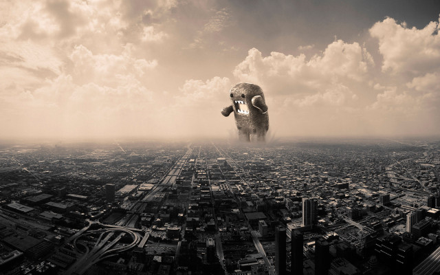Large elephant flying city cloudy #3 free wallpaper - medium preview image