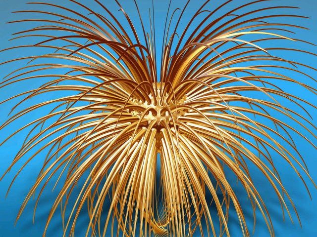 Golden sculpture flower blue background free wallpaper - medium preview image