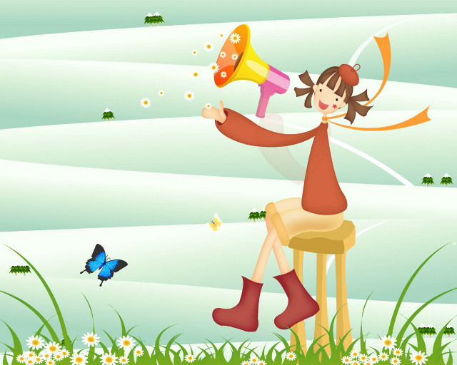 Girl stool megaphone butterfly flying #2 free wallpaper - medium preview image