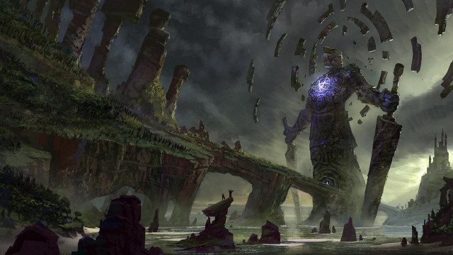 Futuristic man bridge fantasy setting free wallpaper - medium preview image