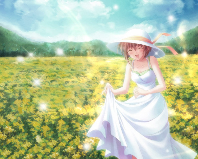 Woman white dress hat field #3 free wallpaper for desktop - medium preview image