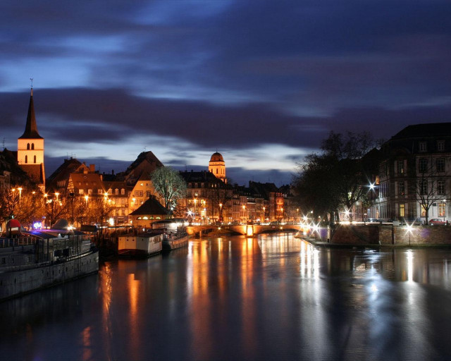 River bridge buildings nighttime lights #2 free wallpaper - medium preview image