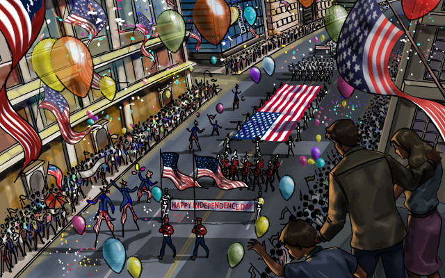 Parade balloons people walking street #4 free wallpaper - medium preview image