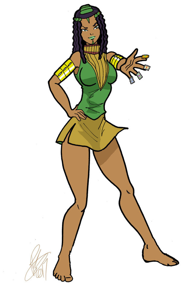 Afrofuturism green top gold skirt free wallpaper - medium preview image