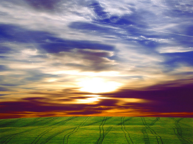 Sunset horse field clouds mountain free wallpaper - medium preview image
