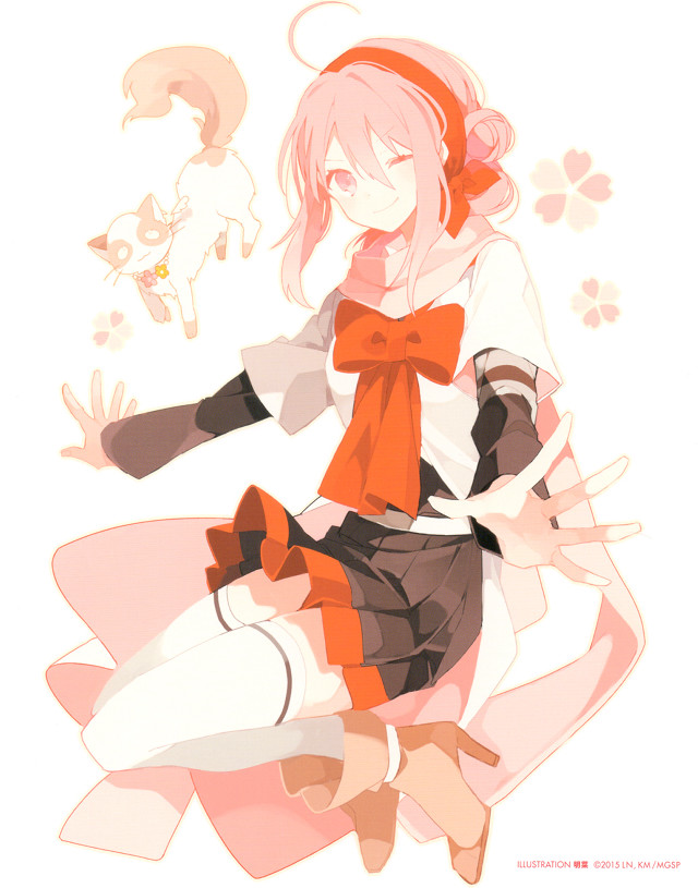 Girl redbow white surface cat free wallpaper - medium preview image