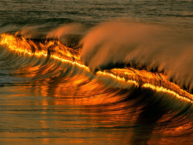 Breaking wave sunset golden orange #3 free wallpaper - medium preview image