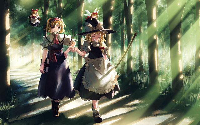 Anime characters forest costume hats free wallpaper - medium preview image