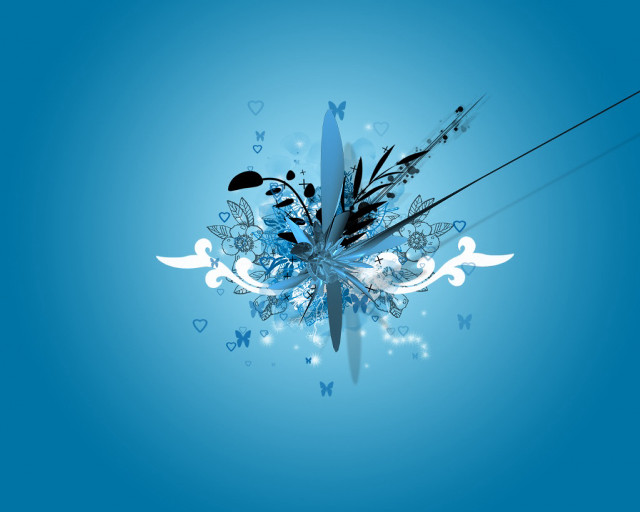 Blue background flowers arrows pattern free wallpaper - medium preview image